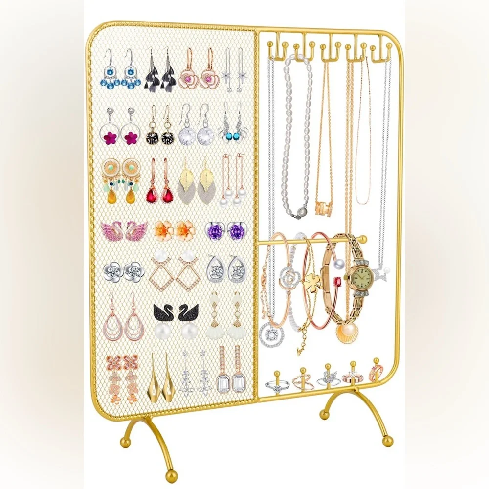 Gold Jewelry Organizer Stand  Hanging Earrings Bracelet Necklaces Ring Watches,